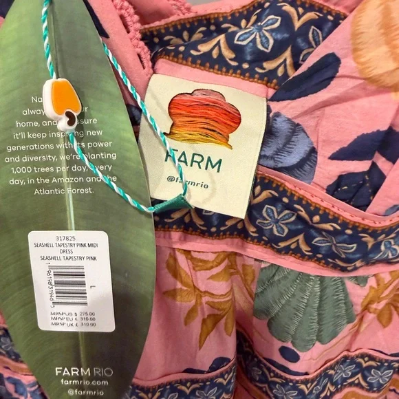 FARM Rio Pink Floral Tiered V-Neck Midi Dress - Picture 2 of 3